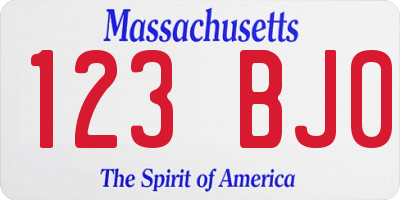 MA license plate 123BJ0