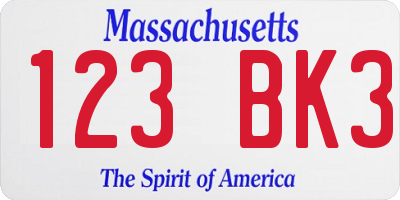 MA license plate 123BK3