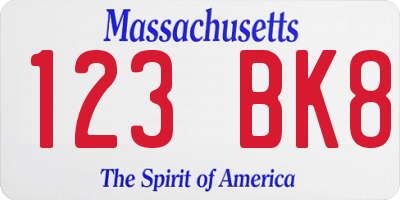 MA license plate 123BK8
