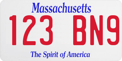 MA license plate 123BN9