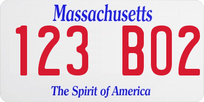 MA license plate 123BO2