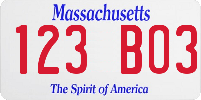 MA license plate 123BO3