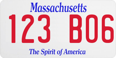 MA license plate 123BO6