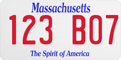 MA license plate 123BO7