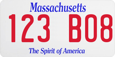 MA license plate 123BO8