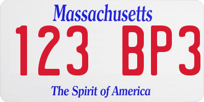 MA license plate 123BP3