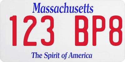 MA license plate 123BP8