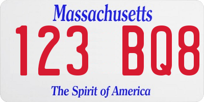MA license plate 123BQ8