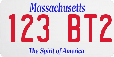 MA license plate 123BT2