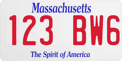 MA license plate 123BW6