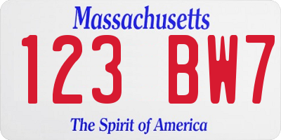 MA license plate 123BW7