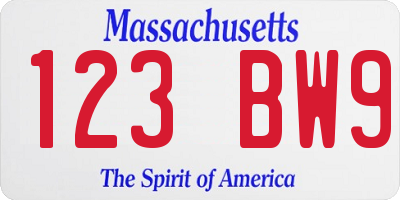 MA license plate 123BW9
