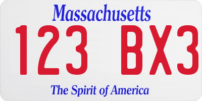MA license plate 123BX3