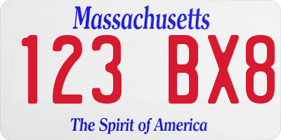 MA license plate 123BX8