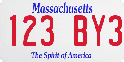MA license plate 123BY3