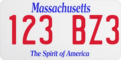 MA license plate 123BZ3