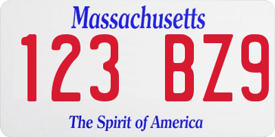 MA license plate 123BZ9