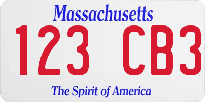 MA license plate 123CB3