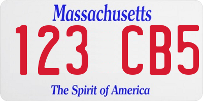 MA license plate 123CB5