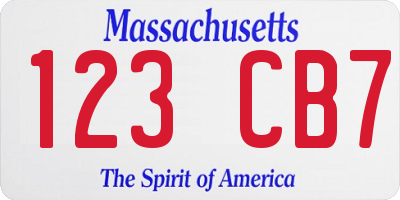 MA license plate 123CB7