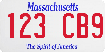 MA license plate 123CB9