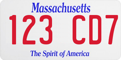 MA license plate 123CD7