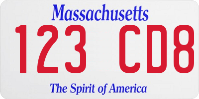 MA license plate 123CD8