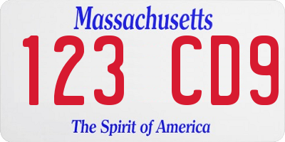 MA license plate 123CD9