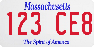 MA license plate 123CE8