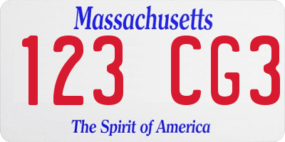 MA license plate 123CG3