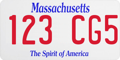 MA license plate 123CG5