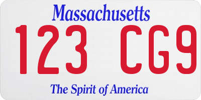 MA license plate 123CG9