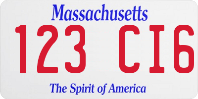 MA license plate 123CI6