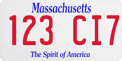 MA license plate 123CI7