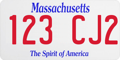 MA license plate 123CJ2