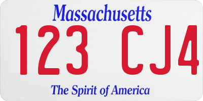 MA license plate 123CJ4