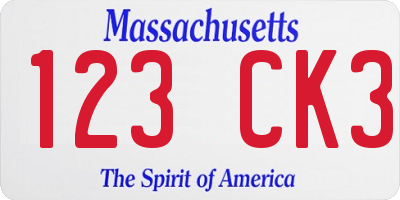 MA license plate 123CK3
