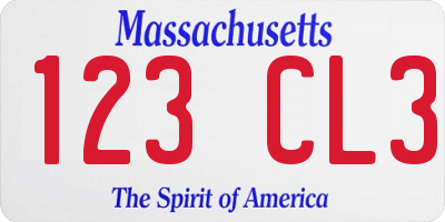 MA license plate 123CL3