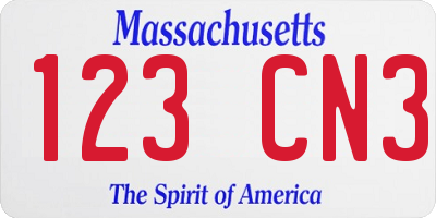 MA license plate 123CN3