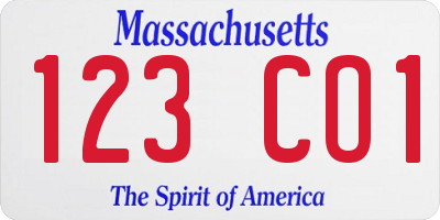 MA license plate 123CO1