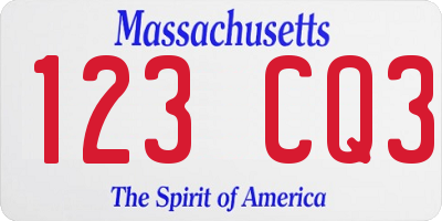 MA license plate 123CQ3