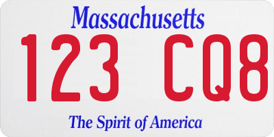 MA license plate 123CQ8