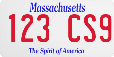 MA license plate 123CS9