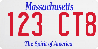 MA license plate 123CT8