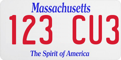 MA license plate 123CU3