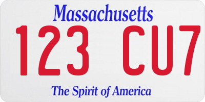 MA license plate 123CU7