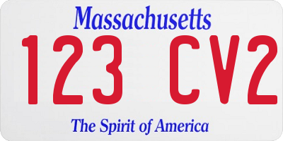 MA license plate 123CV2