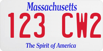 MA license plate 123CW2