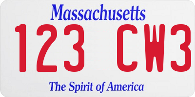 MA license plate 123CW3