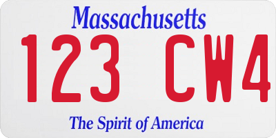 MA license plate 123CW4
